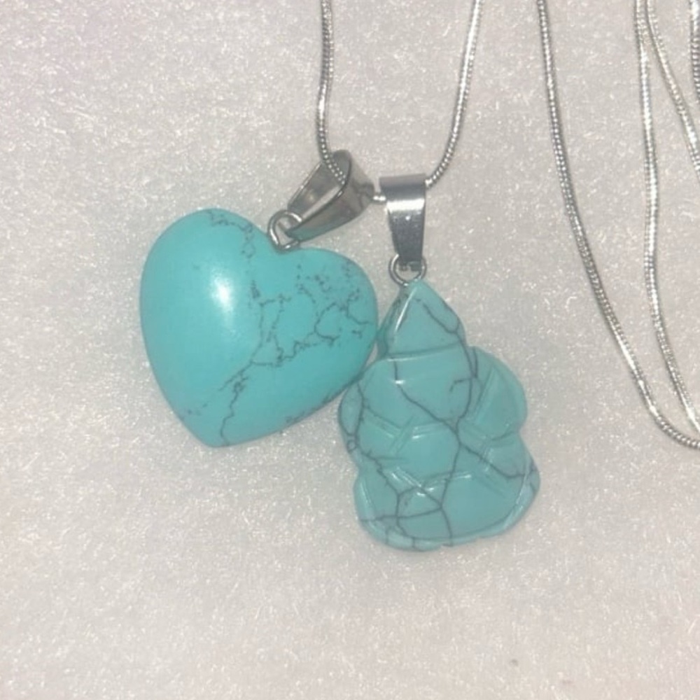 Turquoise Heart ❤️ &  turtle 🐢 sterling silver 16” necklace